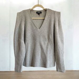 🗽Express Women's V-Neck Sweater in Light Gray | Puff sleeves